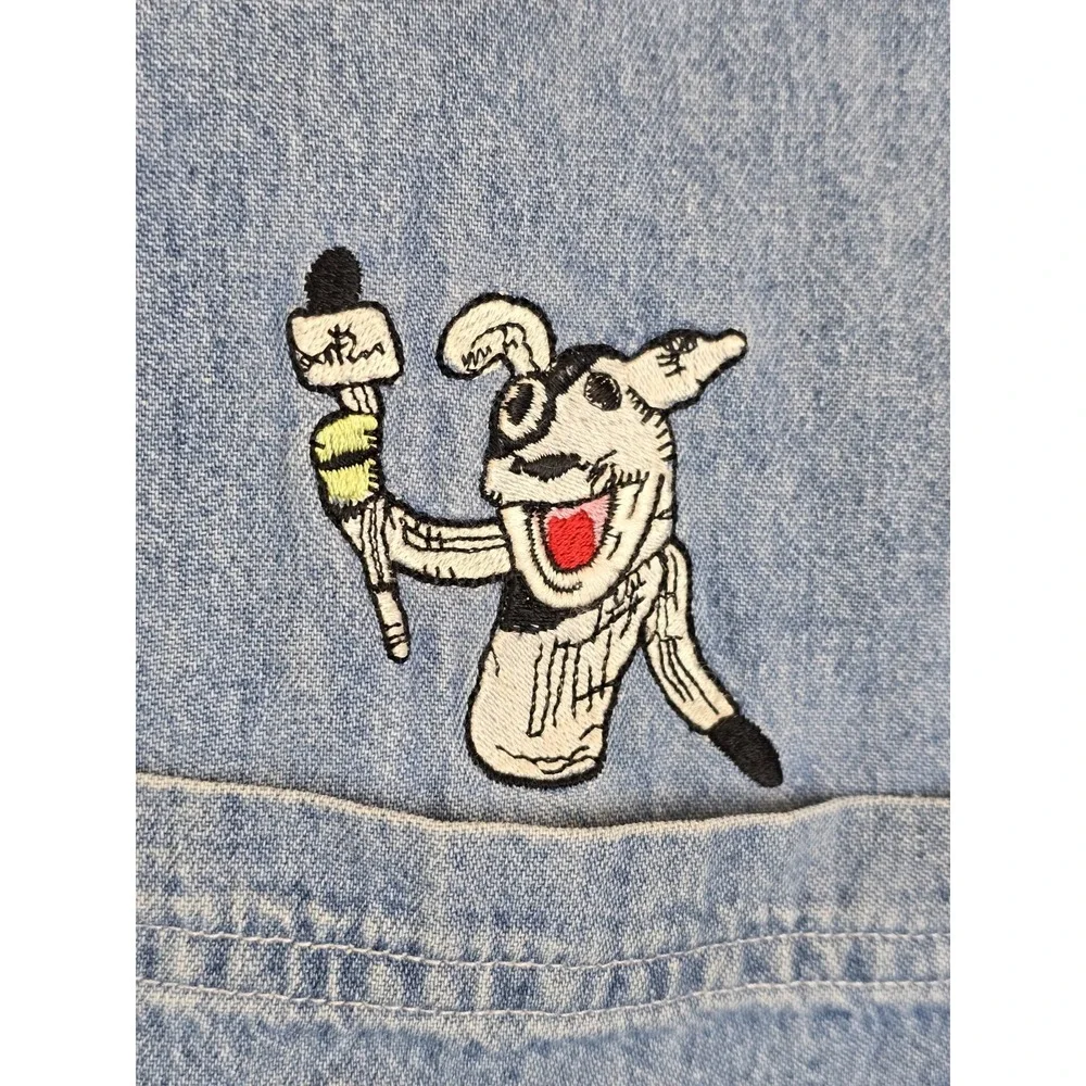 RARE Vtg 90s Pets.com Dog Sock Puppet Promo Denim Shirt Size XL Blue Button Down